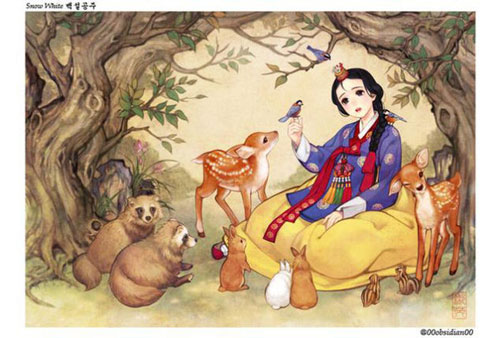 韓国アーティストが西洋童話をアジア風にアレンジしたイラスト