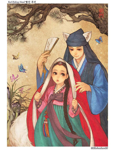 韓国アーティストが西洋童話をアジア風にアレンジしたイラスト4