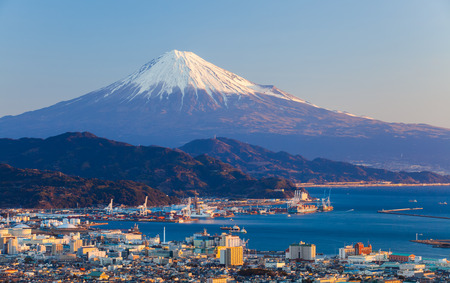 49056115 - mountain fuji and seaport at shizuoka prefecture