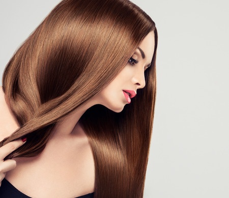43422930 - girl model beauty with shiny long brown straight hair