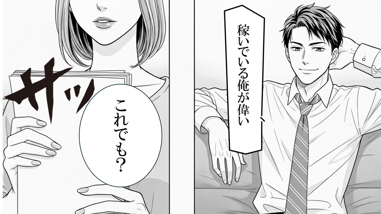 「稼いでいる俺が偉い！」日頃から妻を見下す夫だが⇒『サッ…』冷静な妻の攻撃で、途端に赤面！？