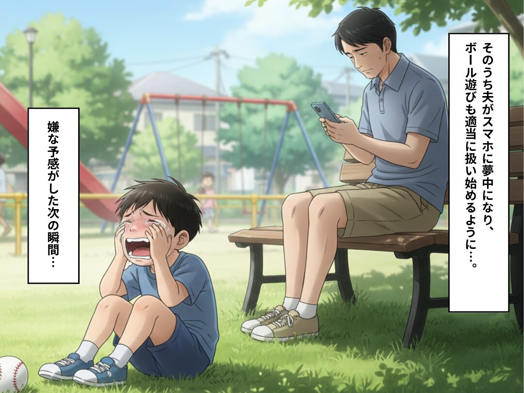 公園で遊ぶ息子を“放置”してスマホに夢中な夫。⇒その後「うわあああん！」その場に響いた泣き声で、妻が真っ青に…