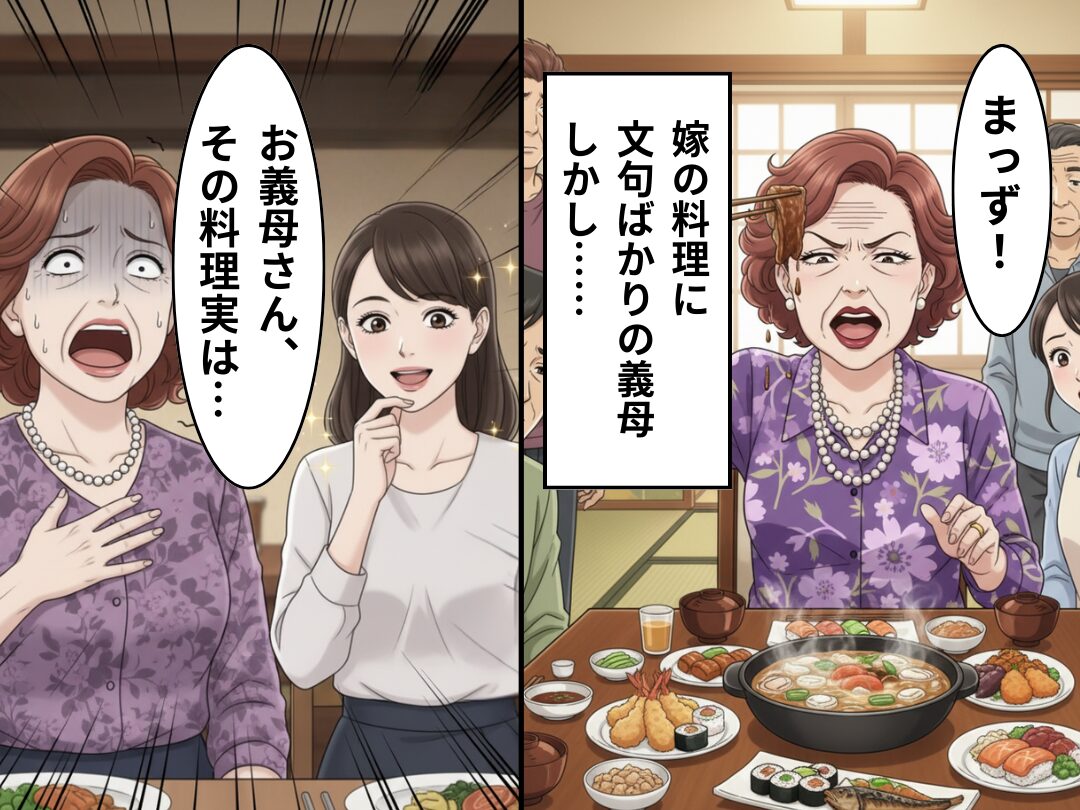 「まっず」義母が“嫁の料理”を否定。しかし⇒【嫁の一言】で親戚全員が味方に！義母は赤っ恥！？