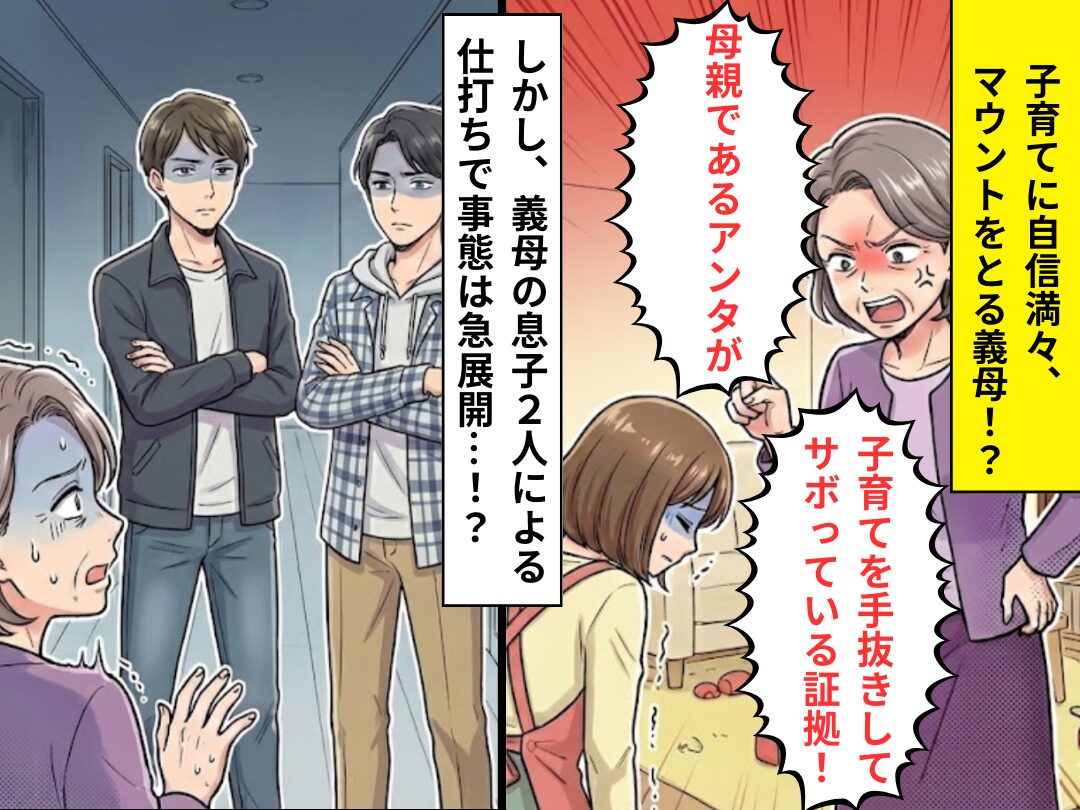 「息子をエリートに育てた」子育てマウントをとる義母だが⇒息子2人による仕打ちで…義母が真っ赤に！？