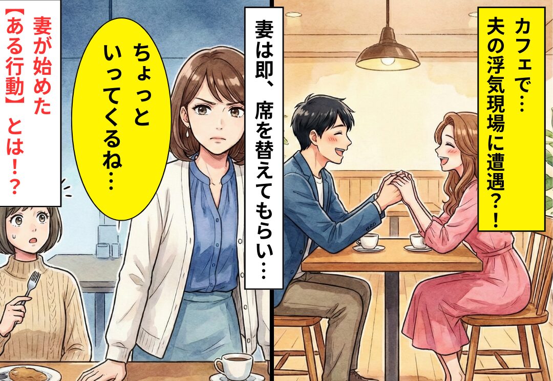 レストランで“女と手を握り合う”浮気夫！？即、店員に「席替えて」⇒妻が始めた【ある行動】で…夫は血の気が引く！？