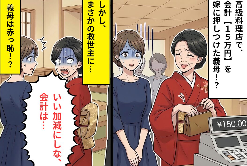 高級料理店で、会計【15万円】を嫁に押しつけた義母！？しかし⇒「会計は…」まさかの事態で…義母が恥をかくハメに！？
