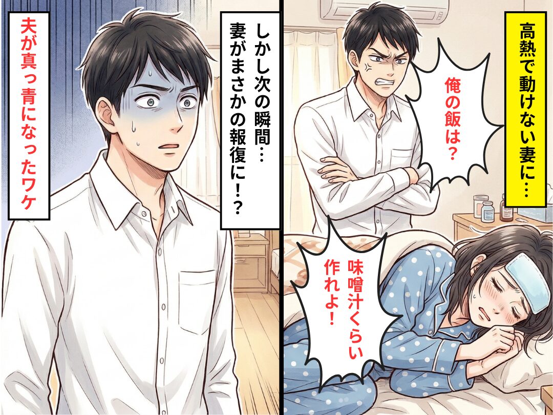 高熱で苦しむ妻に…「今日のご飯これだけ？」自分のご飯の心配しかしない夫。だが直後⇒「じゃあ…」妻がブチ切れた【結果】