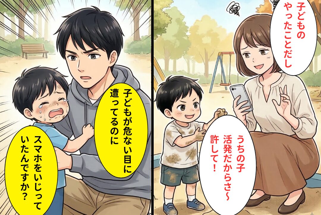 息子が顔面に“砂を”投げられた！？ママ友「うちの子活発だから」⇒反省ゼロの態度に…パパがブチぎれた【結果】