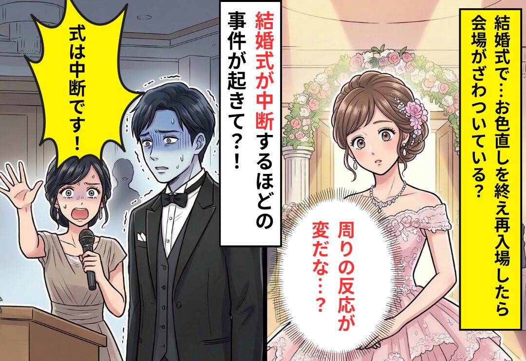 結婚式で…お色直しを終え再入場したら、ざわつく会場？⇒司会者「式は中断です」新婦が真っ青になったワケ！？