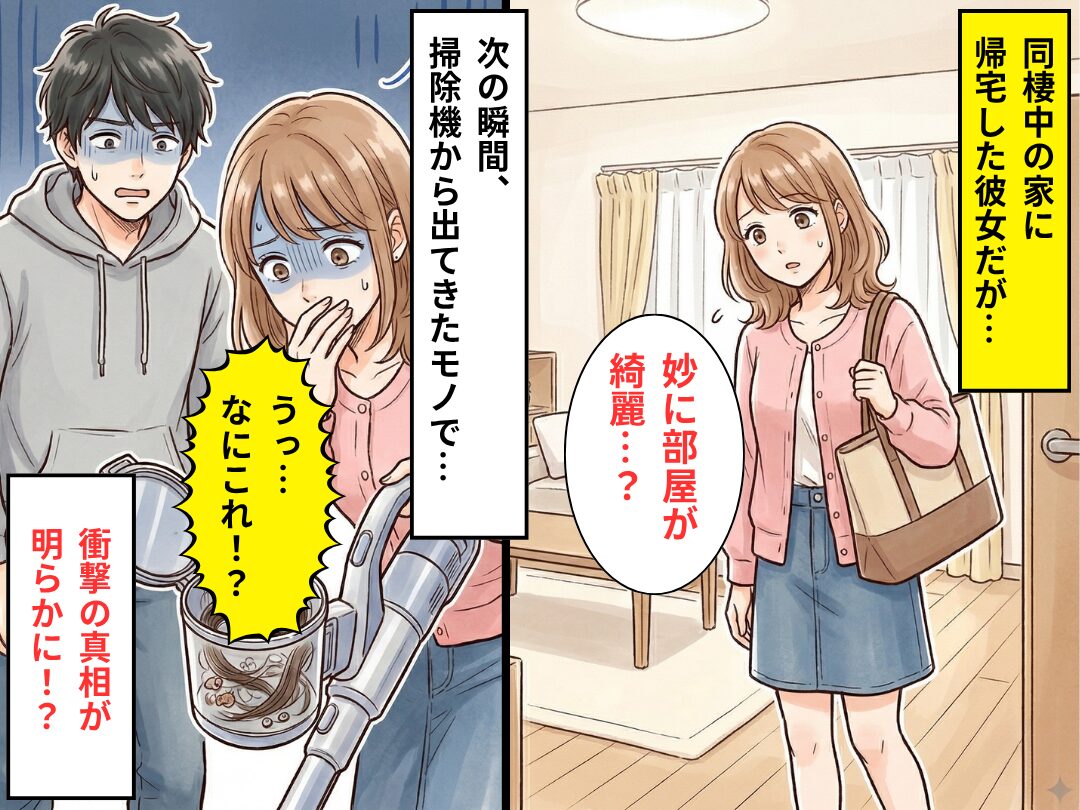 彼と同棲中の家に帰宅すると…妙に部屋が綺麗？⇒「うっ…なにこれ！？」掃除機から【出てきたモノ】に背筋が凍ったワケ