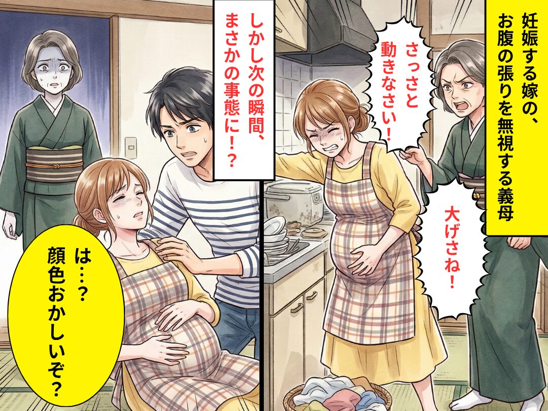 妊娠する嫁の“お腹の張り”を無視し、コキ使う義母。しかし⇒義兄「おい…！？顔色おかしいぞ？」義母「…え？」