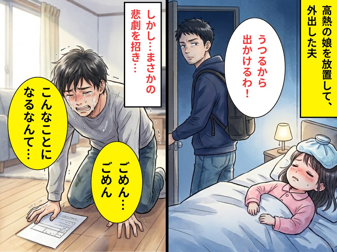 【39℃】の娘を放置し…夫「うつるから出かけるわ！」しかし⇒「ごめん…ごめん…」まさかの悲劇を招いた話