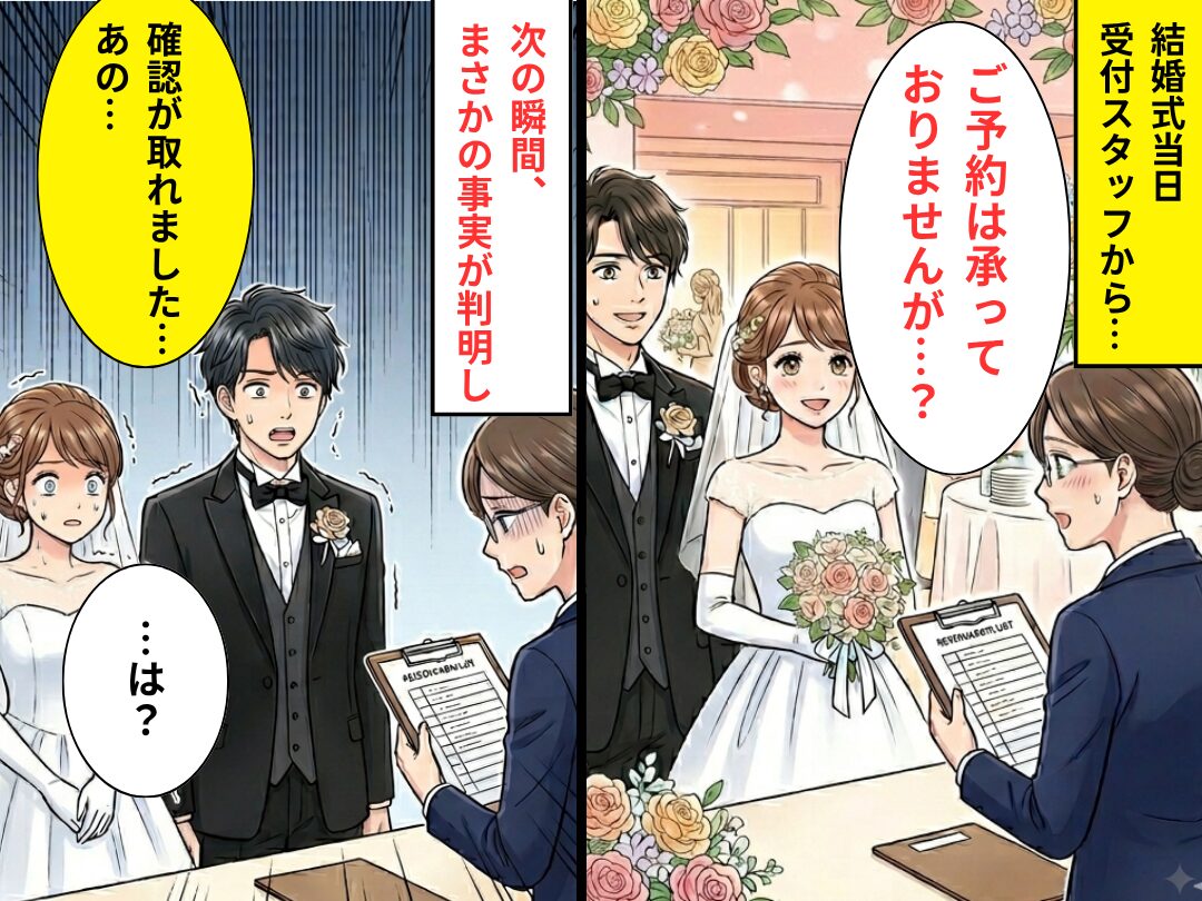 結婚式当日…受付「ご予約は承っておりませんが…？」直後⇒新郎新婦「…は？」まさかの真相に、背筋が凍りつく！？