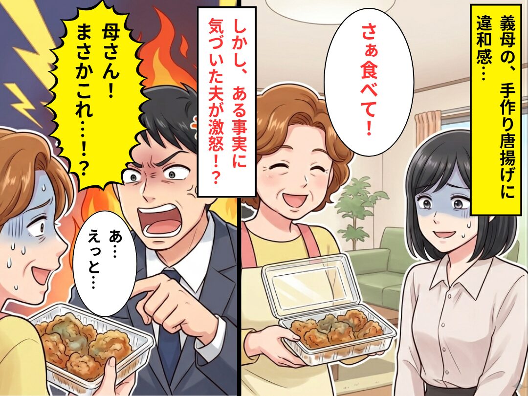 嫁に“唐揚げ”を差し入れた義母。しかし⇒「これ、食べさせる気だったのか…！？」夫が鬼の形相になったワケ！？