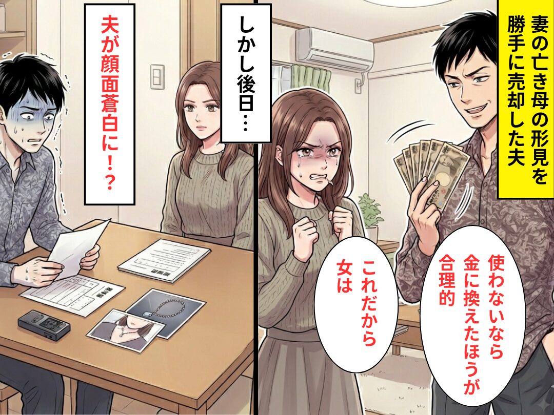 「金に変えたほうが合理的」妻の亡き母の形見を売却した夫。しかし後日⇒妻の悲しみを無視した【代償】に…夫は顔面蒼白！？