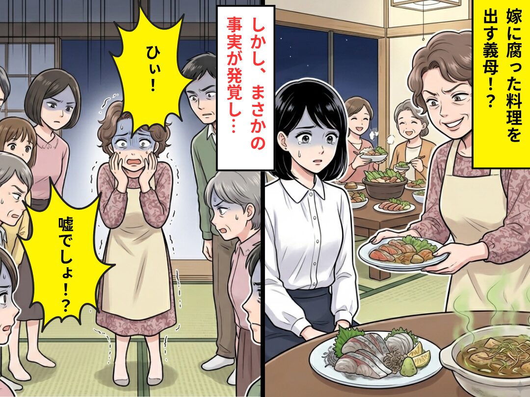 嫁に…“糸を引く刺身”を出す義母！？しかし⇒「ひぃ！嘘でしょ！？」義母の方が震え出したワケ