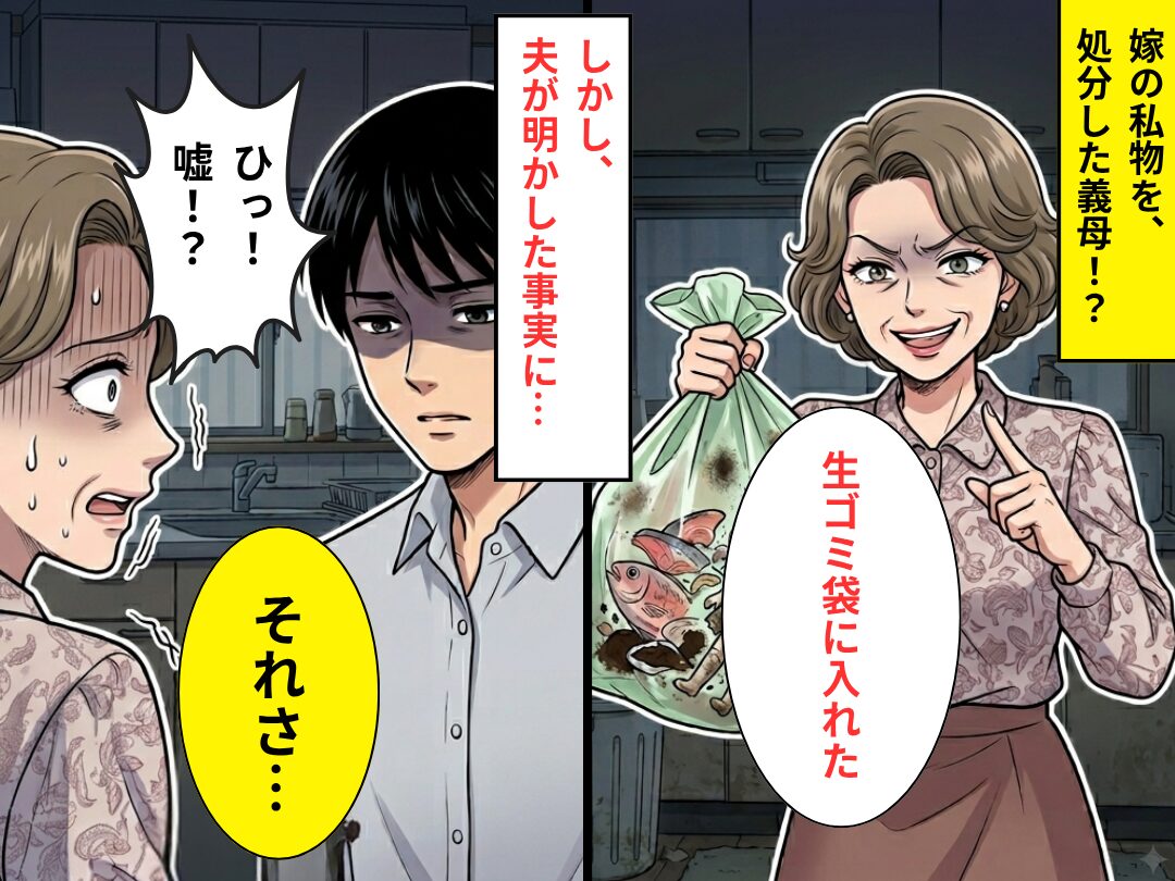 嫁の私物を「生ゴミ袋に入れた（笑）」処分した義母。しかし⇒夫「それさ…」明かされた事実に…義母「ひっ！嘘！？」