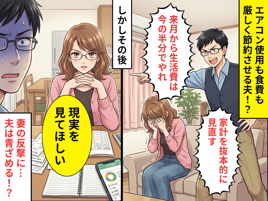 「来月から生活費は今の半分」異常な節約を強要する夫。しかし数日後⇒妻が【見せたモノ】に…夫が青ざめたワケ