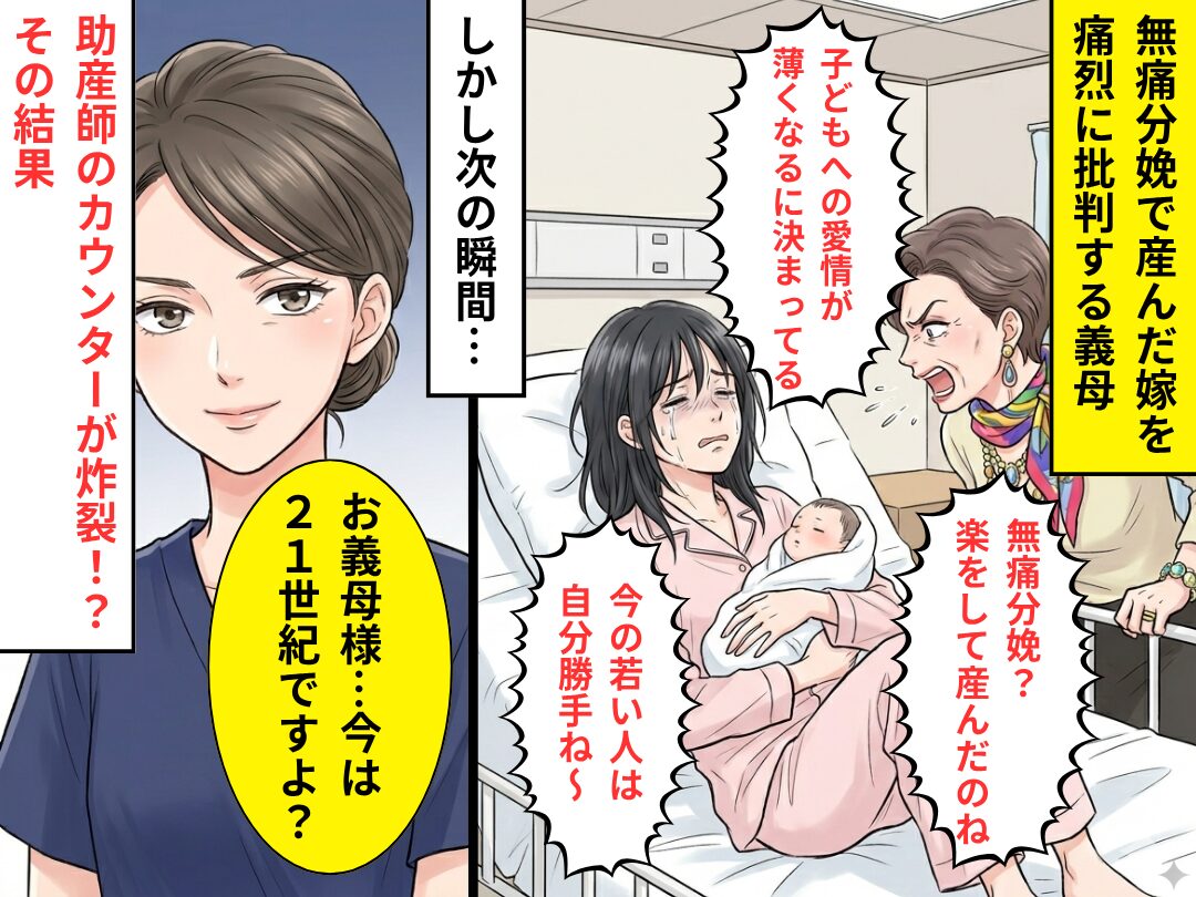 出産後の病室で…義母「無痛分娩？楽をして産んだのね」しかし⇒「21世紀ですよ？」助産師が返り討ちにした【結果】！？