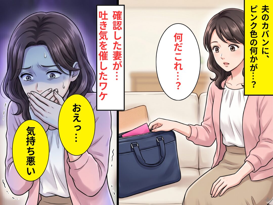 夫のカバンから【ピンク色の何か】が出ている？⇒「おえっ…」確認した妻が、吐き気を催したワケ！？