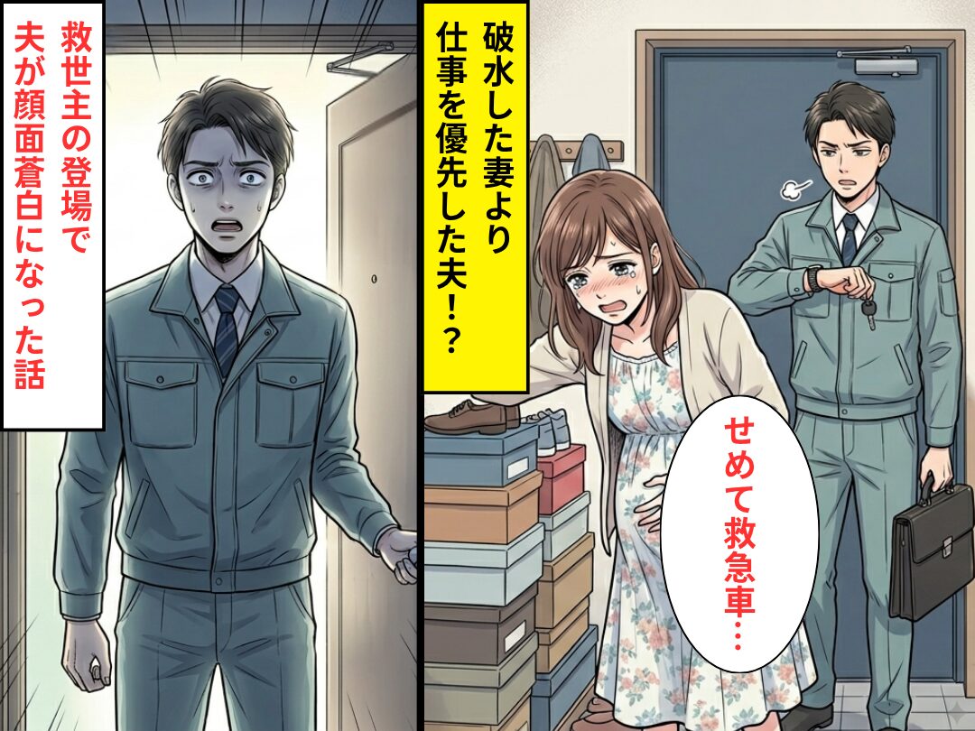 破水した妻より仕事を優先する夫！？「せめて救急車…」拒否された直後⇒まさかの”救世主”が現れ、夫が顔面蒼白になった話