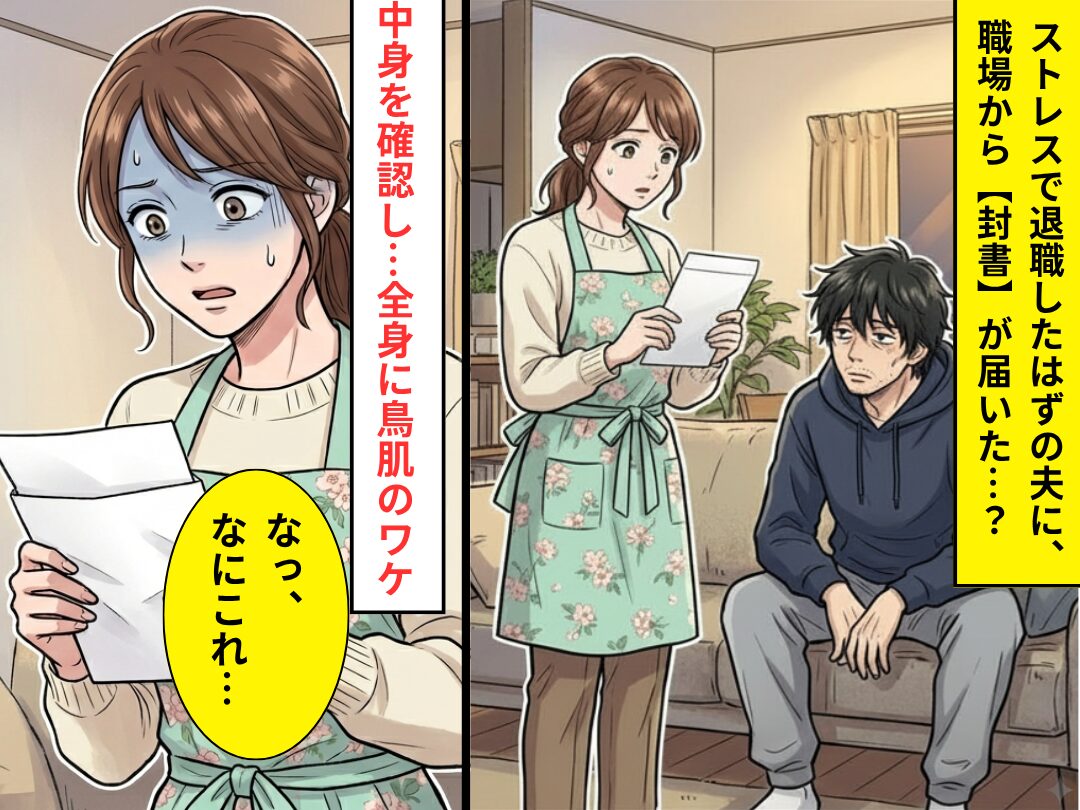 ストレスで退職したはずの夫に、職場から【封書】が届いた…？⇒妻「なっ、なにこれ…」全身に鳥肌が立ったワケ