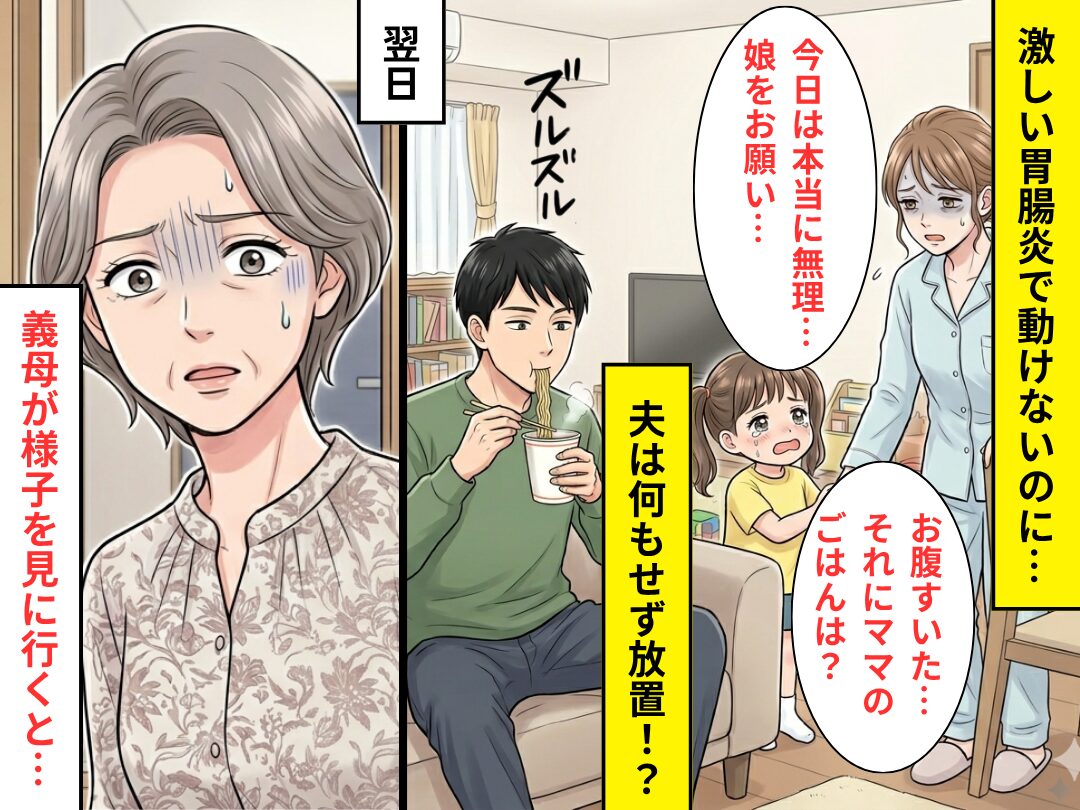 胃腸炎に苦しむ妻と幼い娘を“放置”する夫！？食事も与えず…翌日⇒様子を見に来た義母が【絶句】したワケ