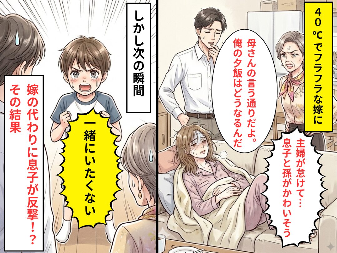 40℃の熱でフラフラな嫁を“責める”義母と夫に…10歳息子が反撃！？⇒【結果】嫁が下した決断に…夫「え？待って？」