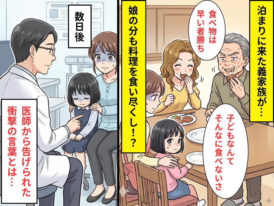 泊まりに来た義家族が“娘の分まで”料理を食い尽くし！？しかし数日後⇒深刻な事態を招き…嫁「許さない！」