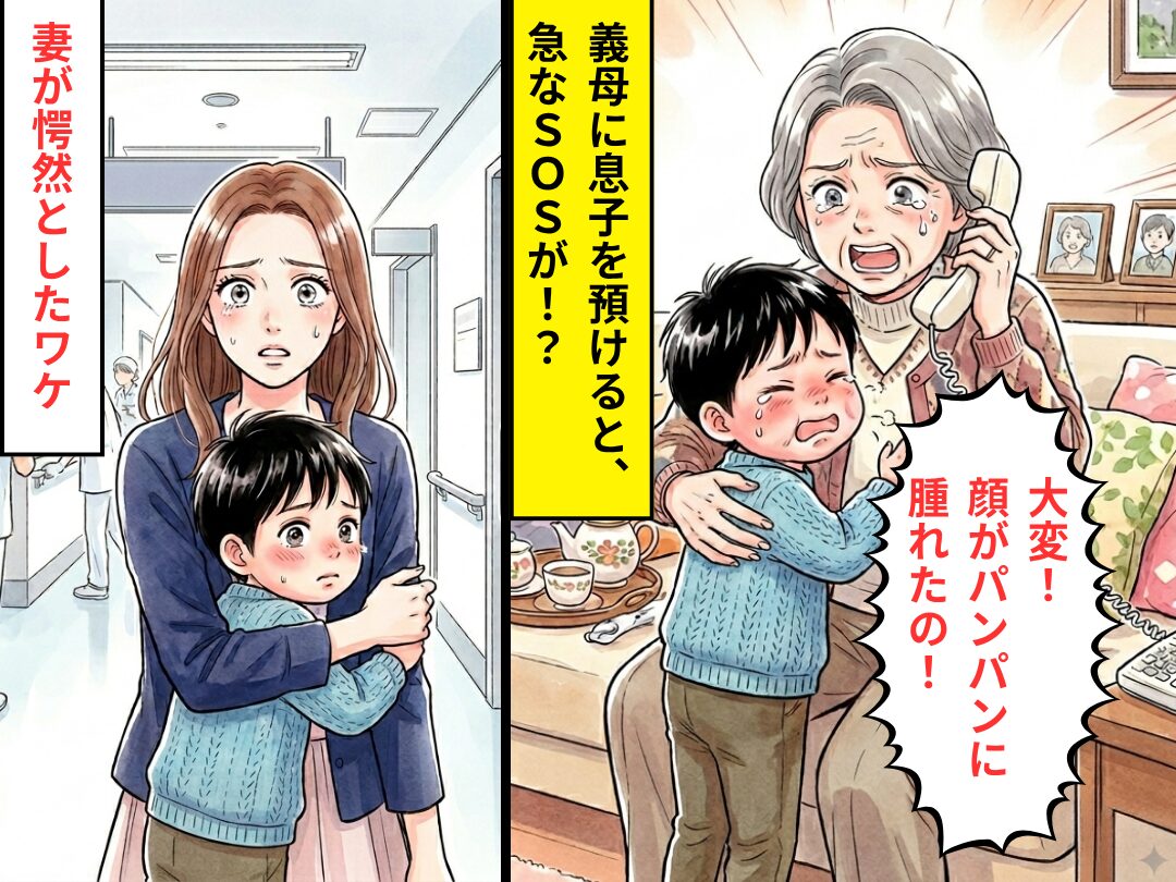 義母に息子を預けると…「大変！顔がパンパンに腫れたの！」急なSOSが届いた！？だが⇒原因が発覚し愕然とした話