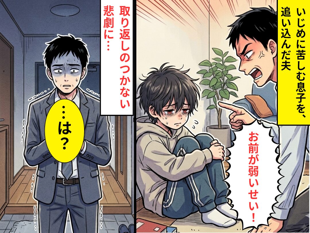 いじめに苦しむ息子に「お前が弱いせい！」追い込んだ夫。しかしある日⇒目にした【光景】に…夫「…は？」
