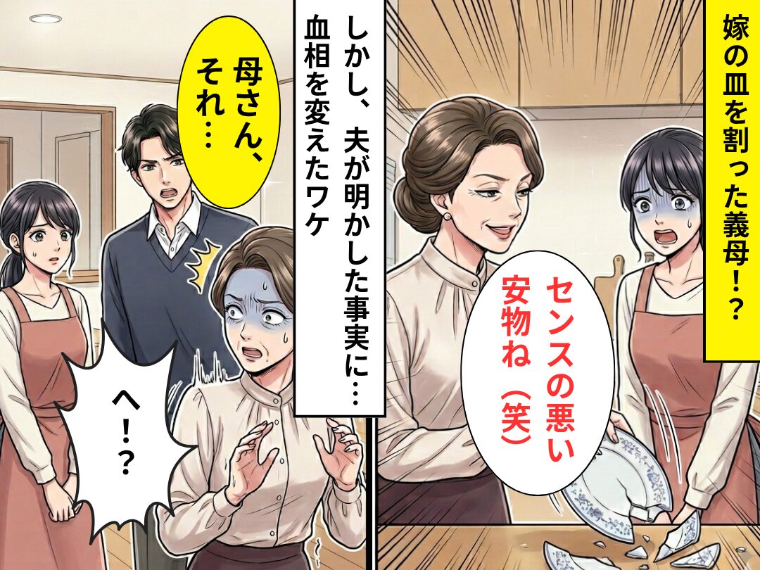 「センスの悪い安物ね（笑）」嫁の皿を割った義母！？しかし⇒「母さん、それ…」夫が明かした事実に「へ！？」