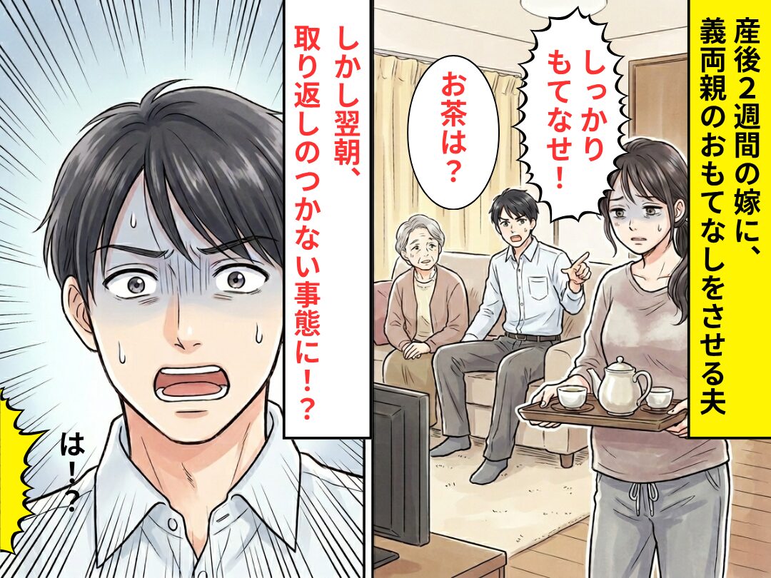 産後2週間の嫁に、“義両親のおもてなし”をさせる夫。しかし翌朝⇒取り返しのつかない事態に…夫「は！？」