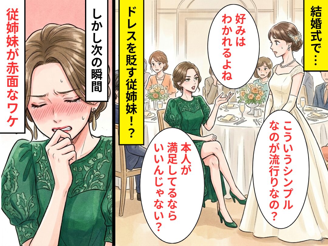 結婚式で…周りに“聞かせるように”ドレスを貶す従姉妹！？しかし次の瞬間⇒新婦「助かります」従姉妹「えっ」