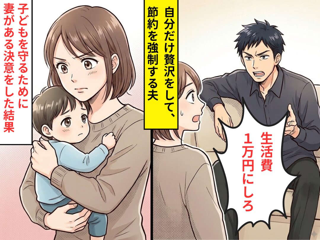 自分だけ贅沢をして…「生活費1万円にしろ」無理な節約を命令する夫。だが数日後⇒子どものために妻が【ある決意】をした結果