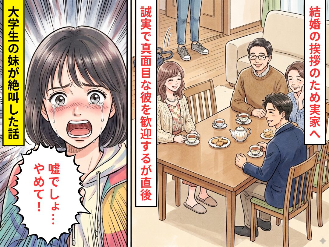 結婚の挨拶のため実家へ♡しかし⇒「嘘でしょ…やめて！」妹が帰宅した瞬間…血の気が引く【事実】が発覚し「結婚やめる」