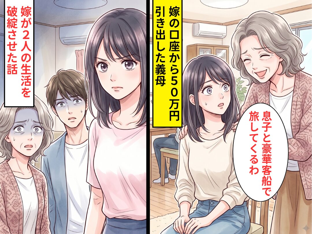 嫁の口座から【50万円】引き出し…”息子との船旅”を勝手に予約した義母！？しかし数日後⇒嫁が2人の生活を破綻させた話