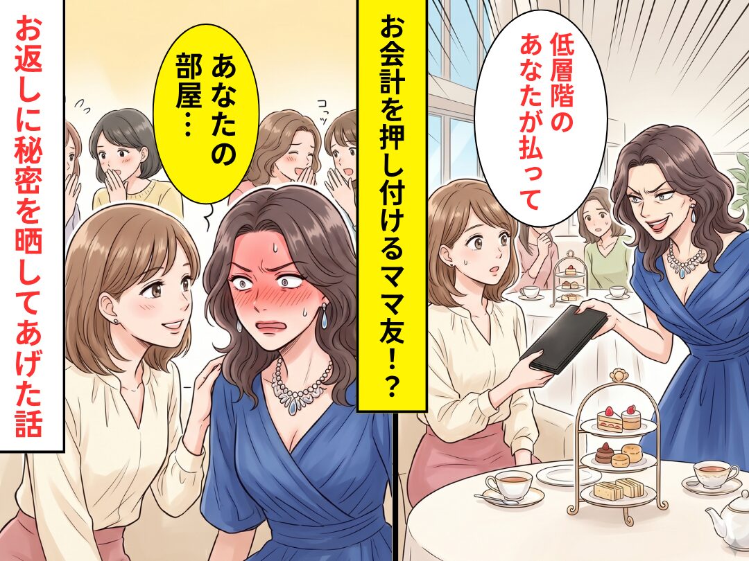 「低層階のあなたが払って」お会計【1万円】を押し付けるママ友！？しかし⇒「あなたの部屋…」お返しに秘密を晒してあげた話