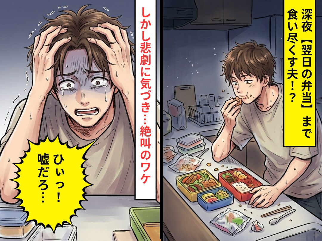 深夜…【翌日の弁当】まで食い尽くす夫！？しかし「ひぃっ！嘘だろ…」⇒まさかの事態に気づき、絶叫のワケ