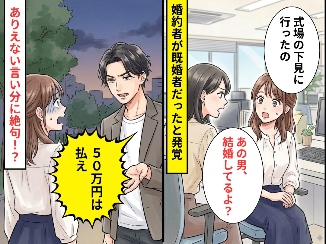 「式場の下見に行ったの」「あの男、結婚してるよ？」衝撃の事実発覚後⇒彼「50万円は払え」ありえない【言い分】に絶句！？