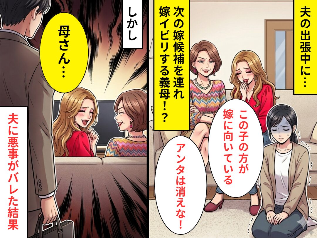 「アンタは消えな！」義母が“次の嫁候補を連れ”嫁イビリ！？しかし⇒「母さん…」夫に悪事がバレた【結果】