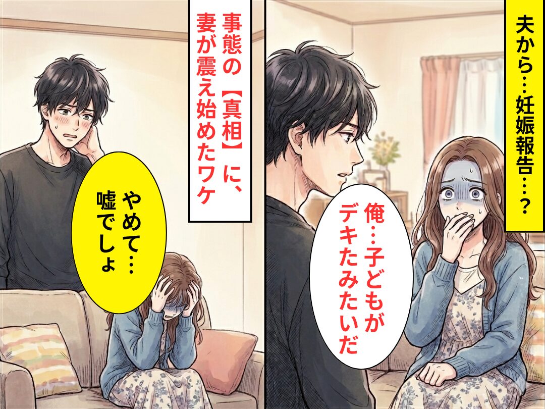 「俺…子どもがデキたみたいだ」夫から妊娠報告！？⇒事態の【真相】に「やめて…嘘でしょ」妻が震え始めたワケ