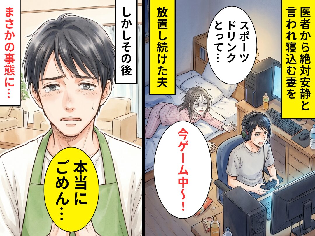 絶対安静の妻を「今ゲーム中～！」放置し続けた夫。しかし⇒「本当にごめん…」まさかの事態を招いた話