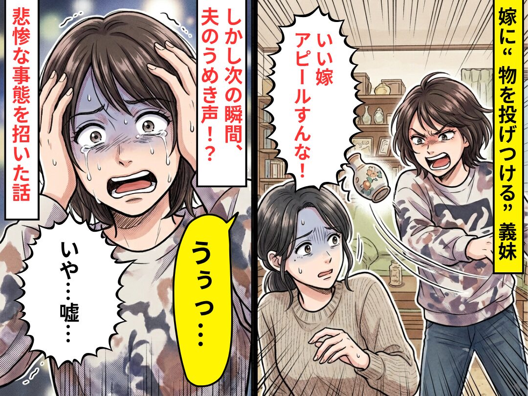 嫁に“物を投げつけ”…義妹「いい嫁ぶるな！」しかし次の瞬間⇒夫「うぅっ…」悲惨な事態に「いや…嘘…」