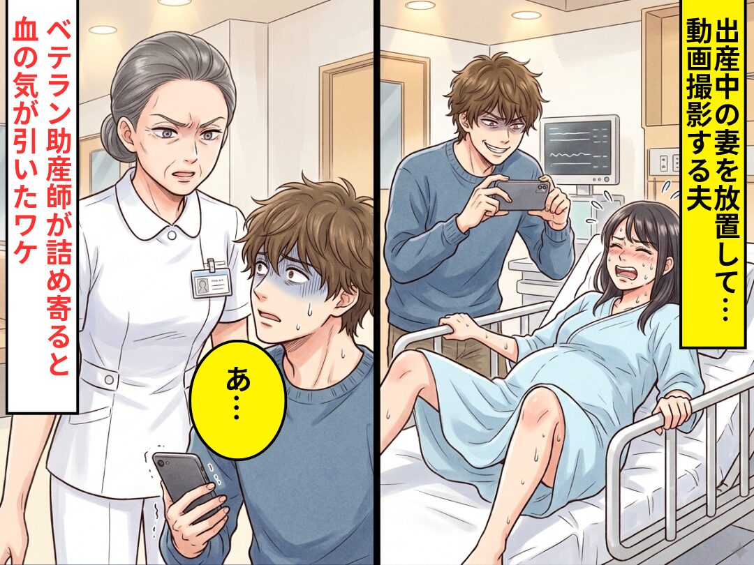 命がけで出産中の妻を放置！？笑いながら“動画撮影”する夫。しかし直後⇒ベテラン助産師が詰め寄ると「あ…」血の気が引いたワケ。
