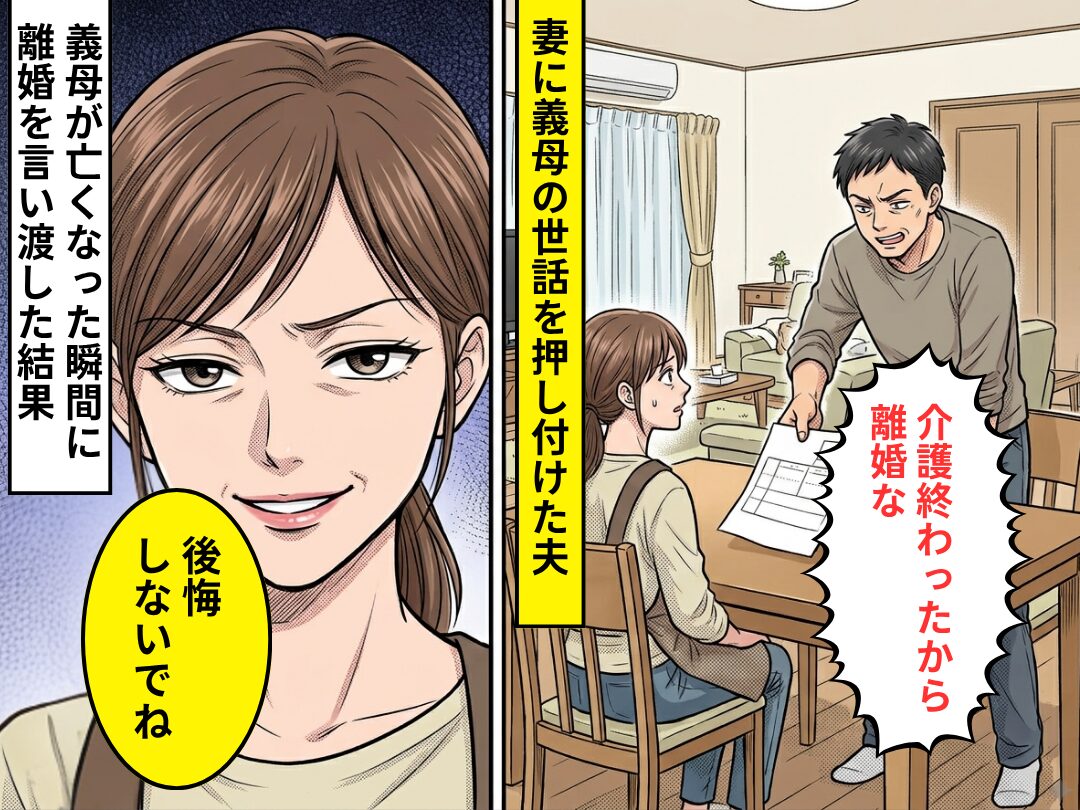 妻に”義母の世話”を押し付けた夫！義母が亡くなった瞬間「離婚な！」⇒だが妻が笑みを浮かべ…「後悔しないでね」