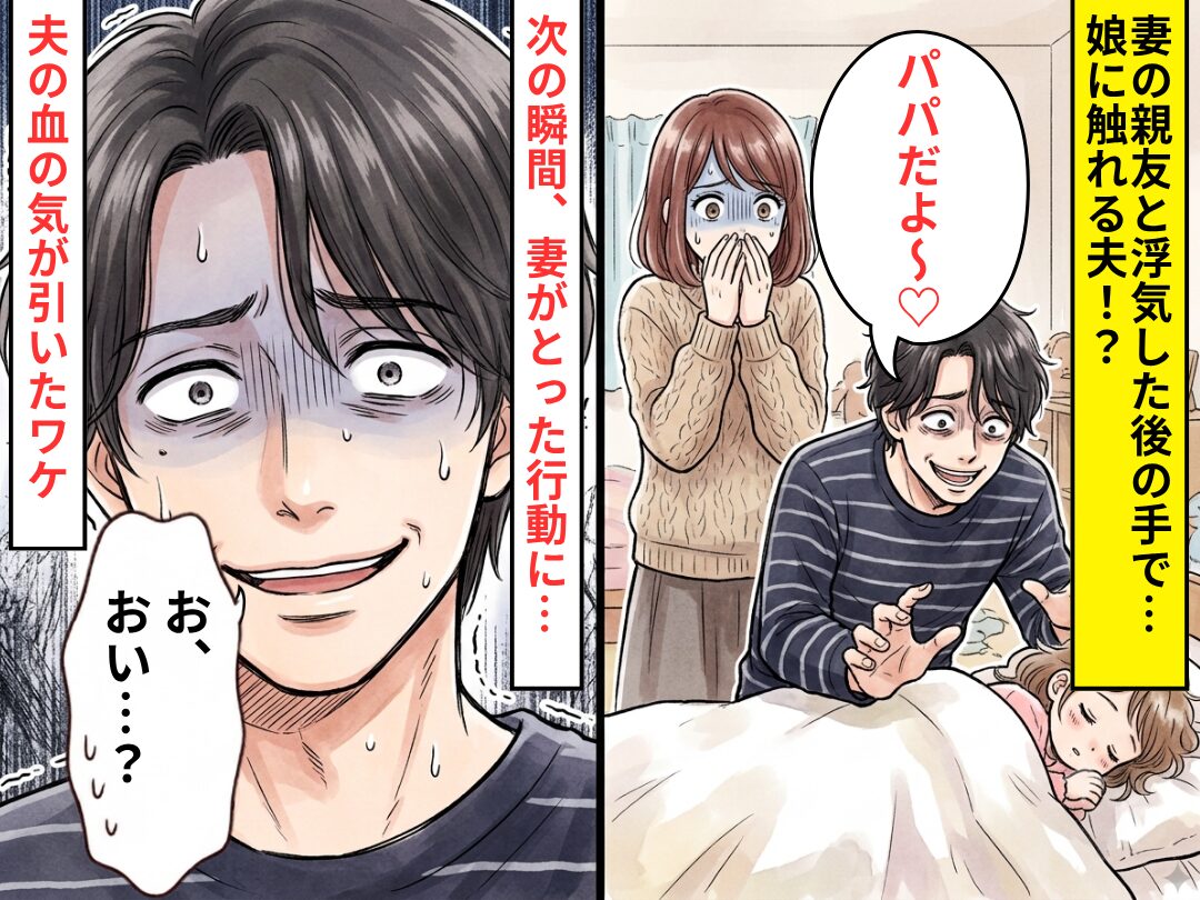 浮気した後の手で…「パパだよ～♡」娘に触れる夫！？次の瞬間⇒妻がとった行動に「お、おい…？」血の気が引いたワケ