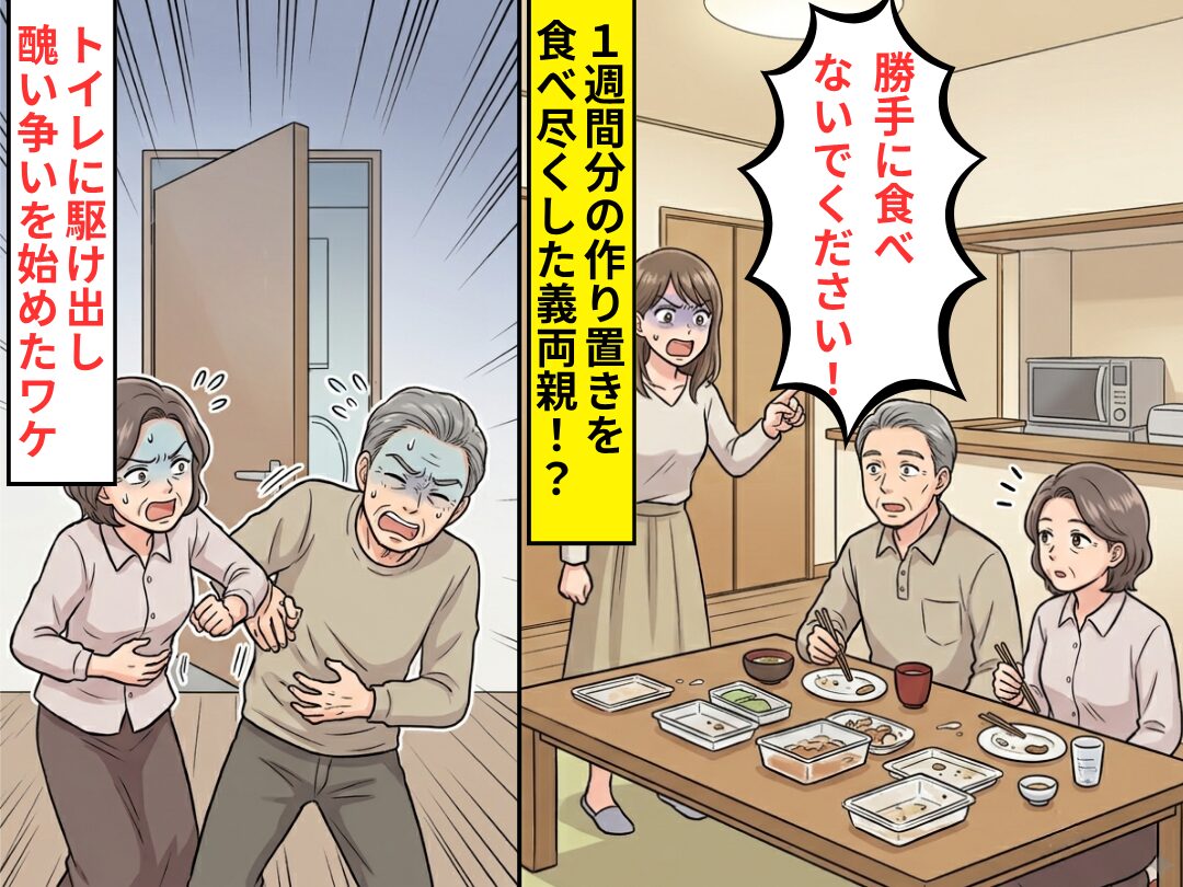 ”1週間分”の作り置きを食い尽くした義両親！？しかし数10分後⇒トイレに駆け出し”奪い合う”醜い争いを始めたワケ