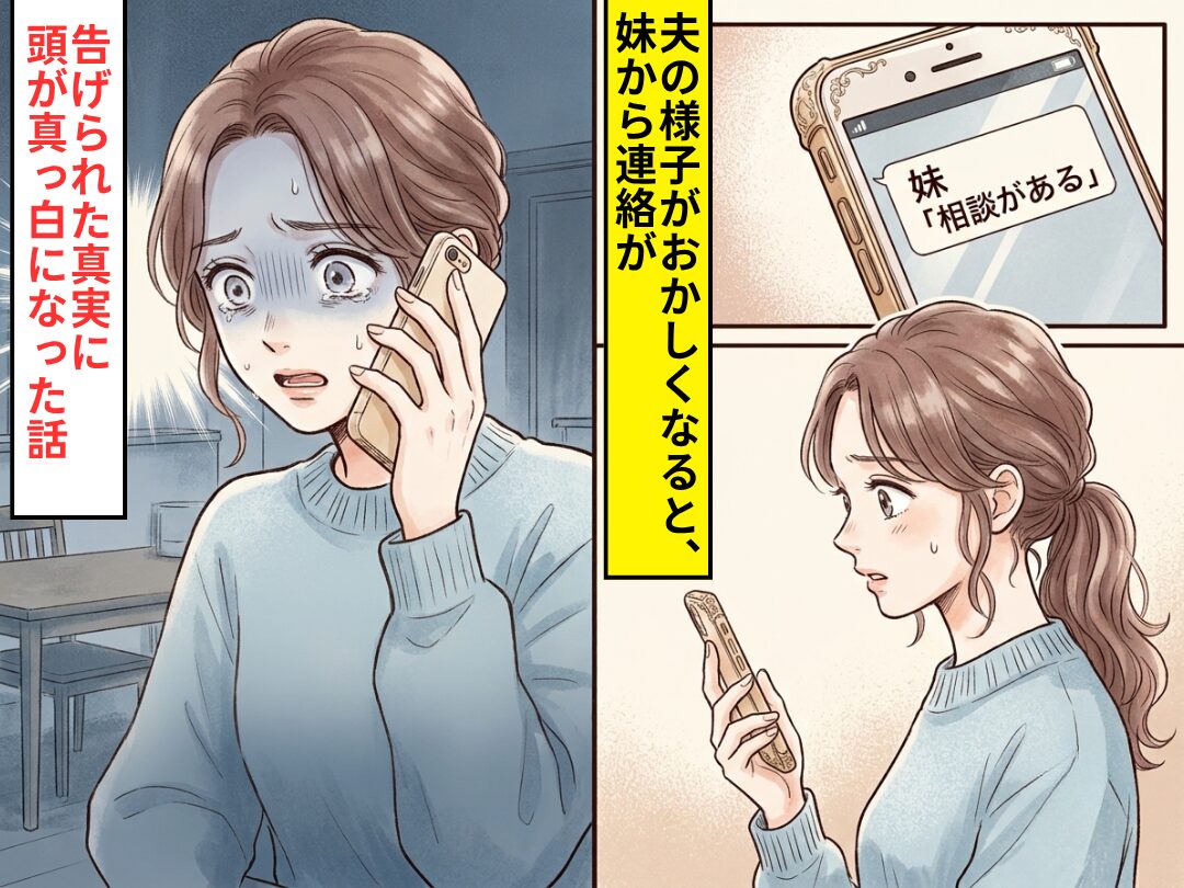 夫の様子がおかしい…妹から「相談がある」と連絡が⇒告げられた【真実】に頭が真っ白になった話