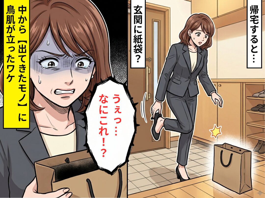 帰宅すると…玄関に紙袋？⇒「うぇっ…なにこれ！？」中から【出てきたモノ】に鳥肌が立ったワケ